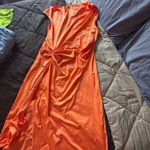 Vibrant One Shoulder Orange Dress
